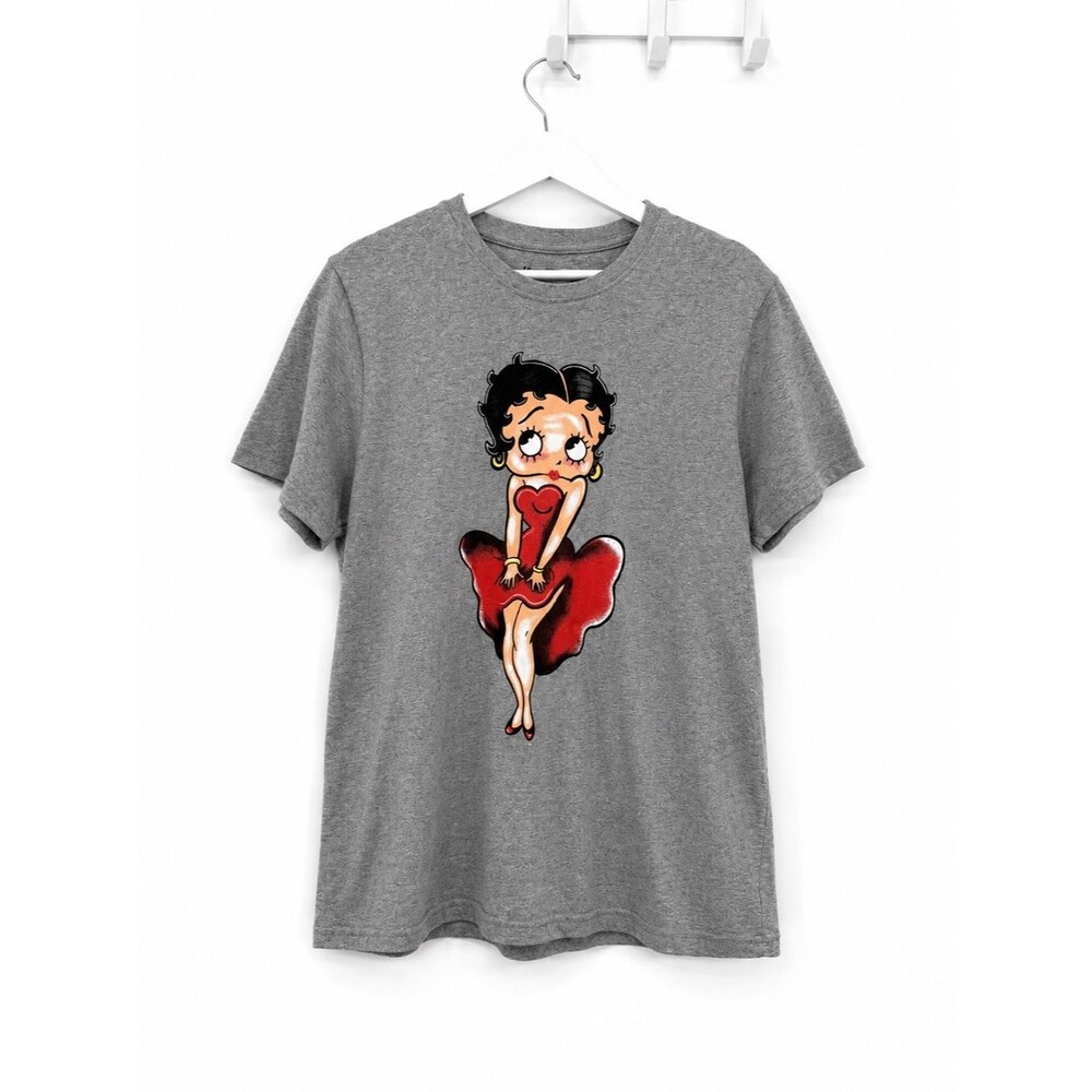 Betty Boop Graphic Tee Gray Cartoon T-Shirt Size Large Tee Women Cotton